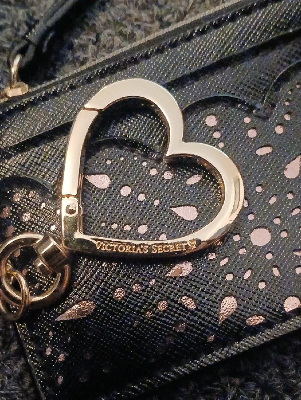 Victoria's Secret Black Scalloped Laser-Cut Card Holder with Heart Keychain